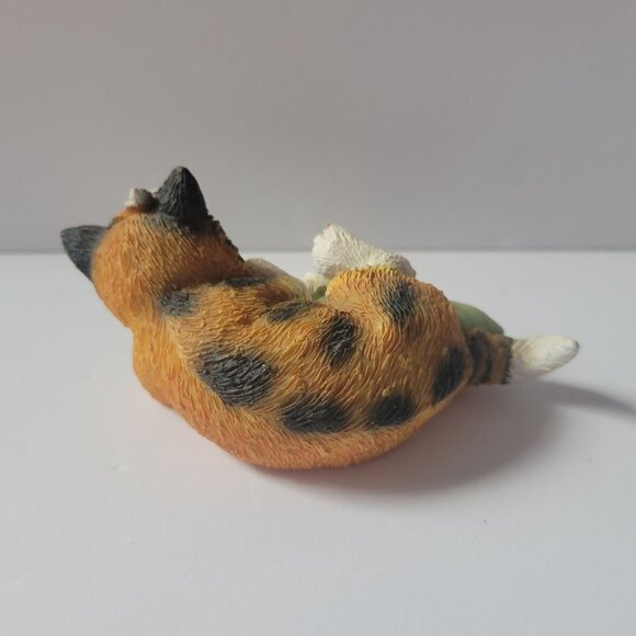 Hand-Painted Calico Cat Figurine Lounging On Green Pillow - Picture 3 of 5